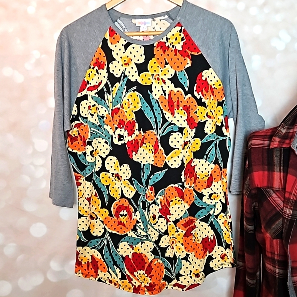 Lularoe | Floral Gray Raglan Sleeve Knit Top